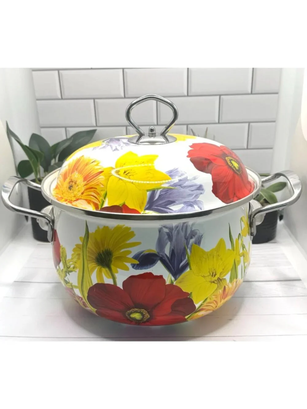 The Pioneer Woman Retired Enameled Steel 4 Qt Dutch Oven With Lid Floral Garden